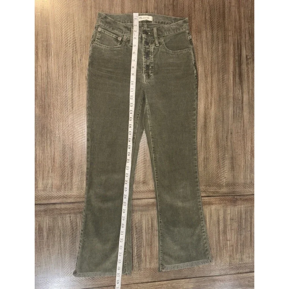 Madewell Cali Demi-Boot Button Fly Raw Hem Capers Green Corduroy Pants Size 24